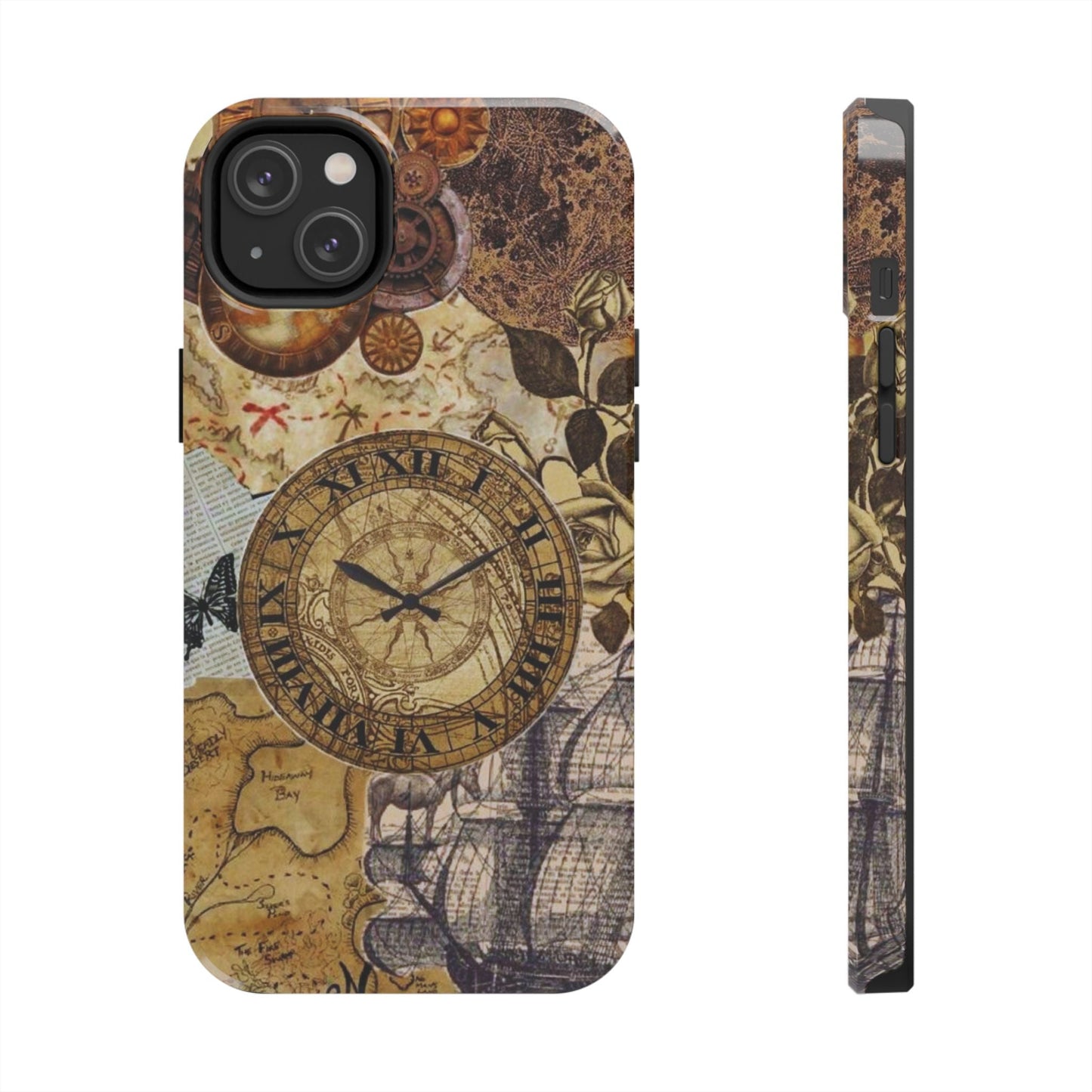 Steampunk Vintage Adventure iPhone Case – Dual - Layer Protection with Antique Map and Clock Design - BOGO Cases