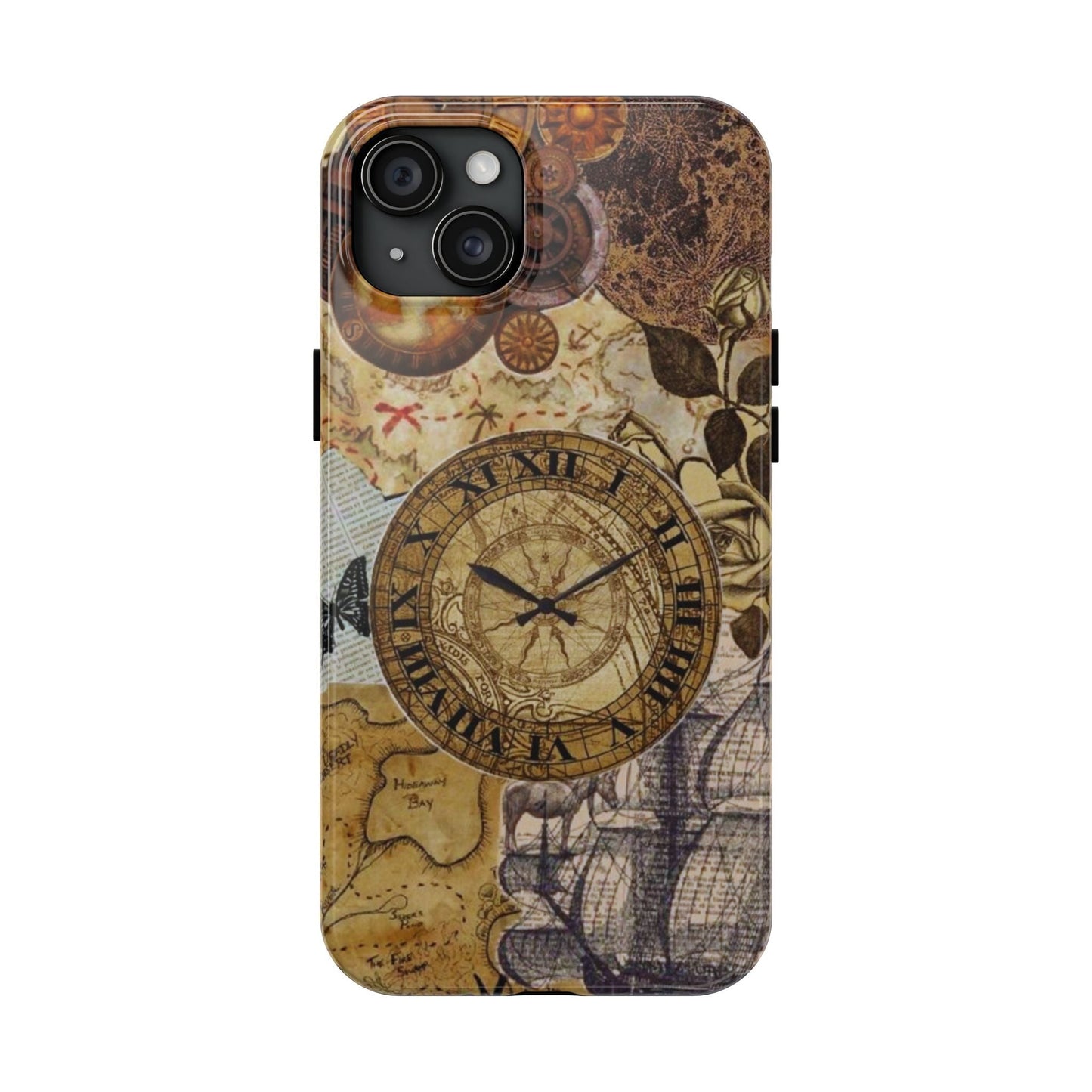 Steampunk Vintage Adventure iPhone Case – Dual - Layer Protection with Antique Map and Clock Design - BOGO Cases