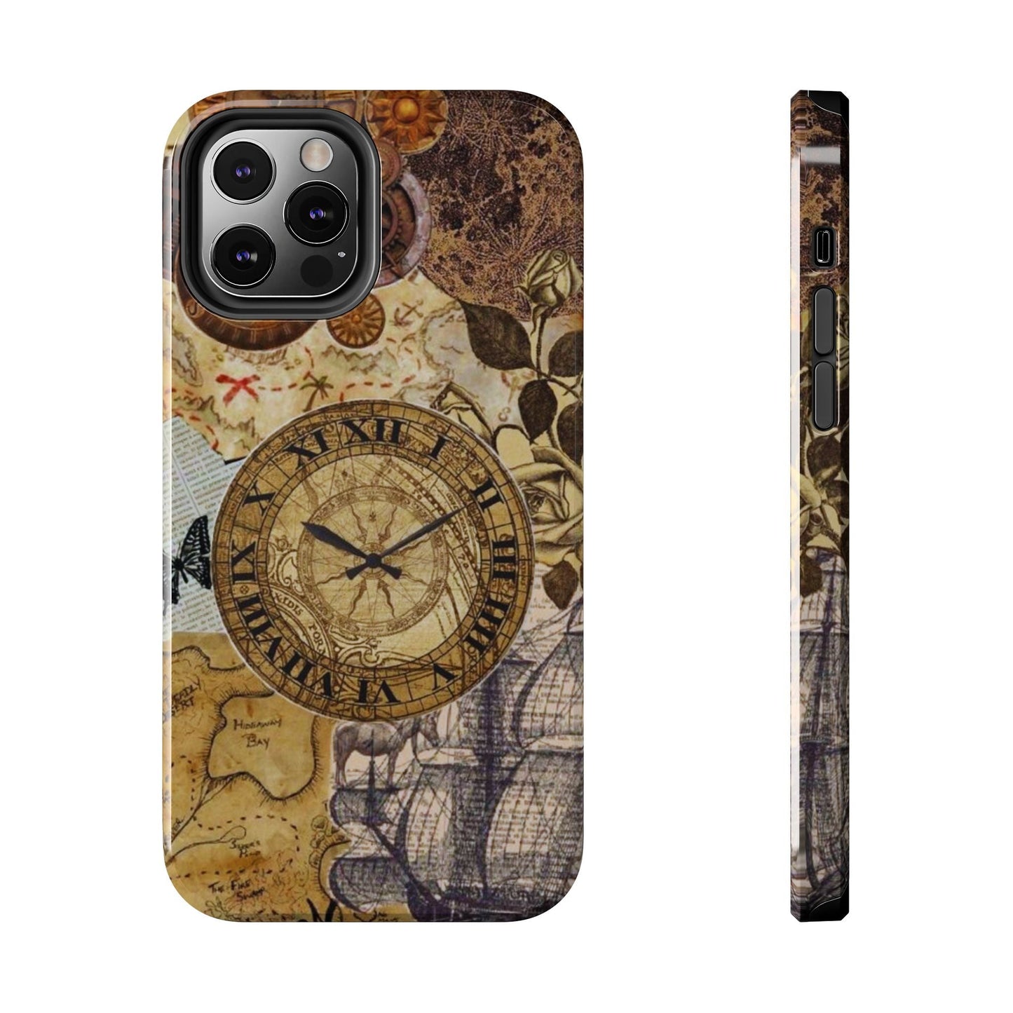 Steampunk Vintage Adventure iPhone Case – Dual - Layer Protection with Antique Map and Clock Design - BOGO Cases