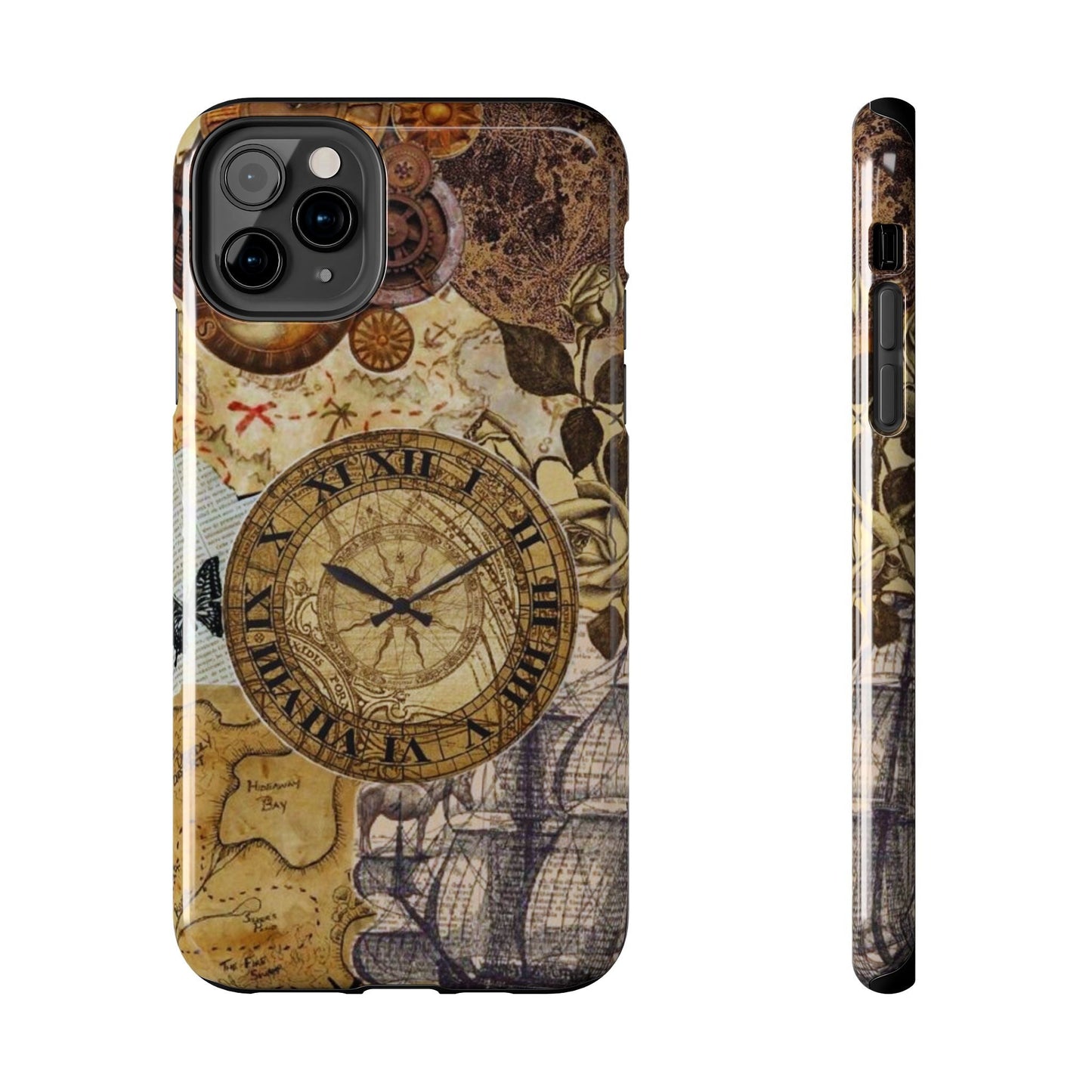 Steampunk Vintage Adventure iPhone Case – Dual - Layer Protection with Antique Map and Clock Design - BOGO Cases