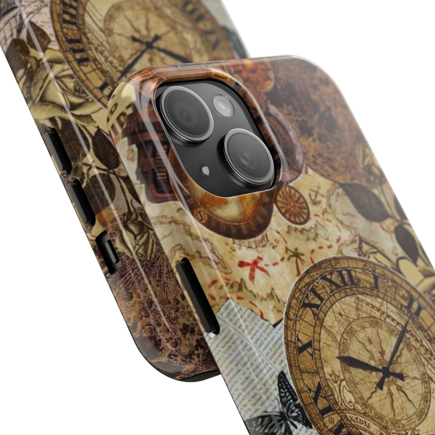 Steampunk Vintage Adventure iPhone Case – Dual - Layer Protection with Antique Map and Clock Design - BOGO Cases