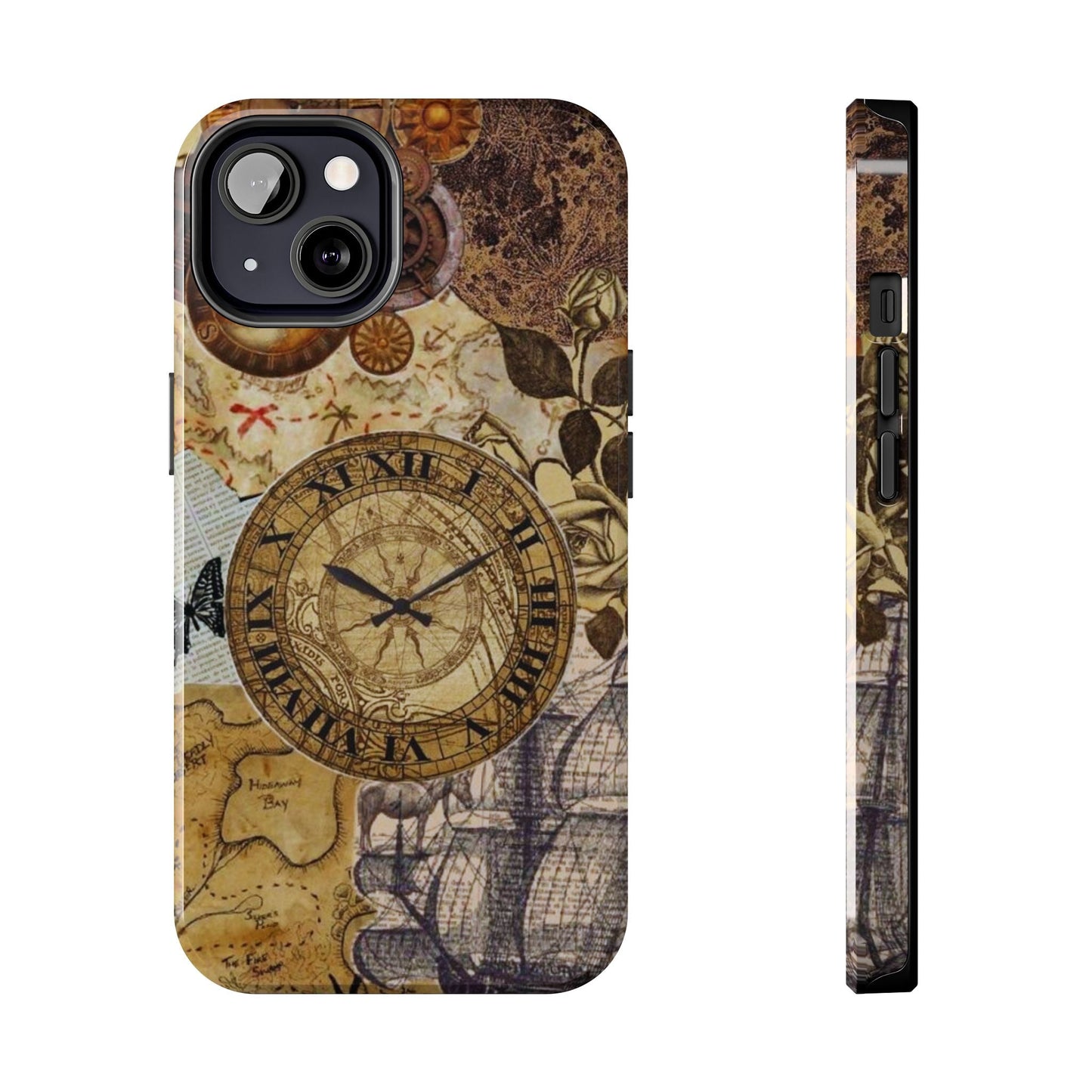 Steampunk Vintage Adventure iPhone Case – Dual - Layer Protection with Antique Map and Clock Design - BOGO Cases
