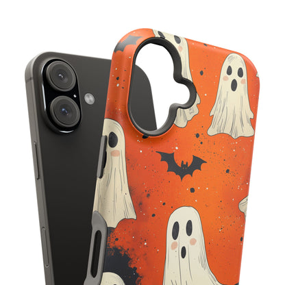 Spooky Ghosts & Bats  MagSafe iPhone Case – Vibrant Orange Halloween Design