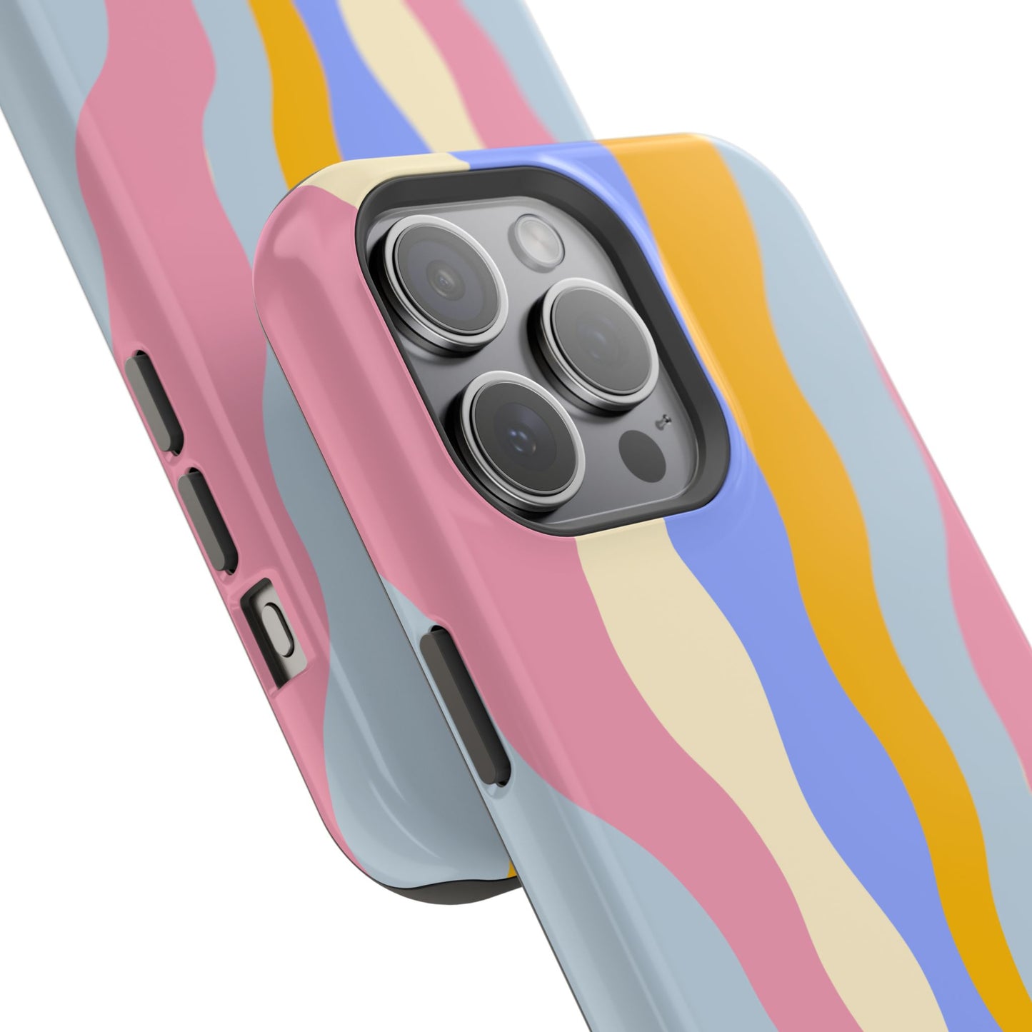 Pastel Radiance MagSafe iPhone Case – 70s-Inspired Dual-Layer Design with Wavy Sunburst Pattern