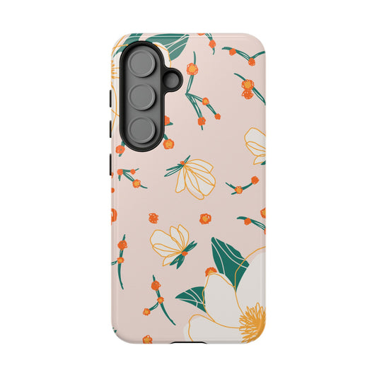 Elegant Magnolia Blossom Tough Samsung Galaxy Case – Soft Blush Background, Shock-Resistant Design