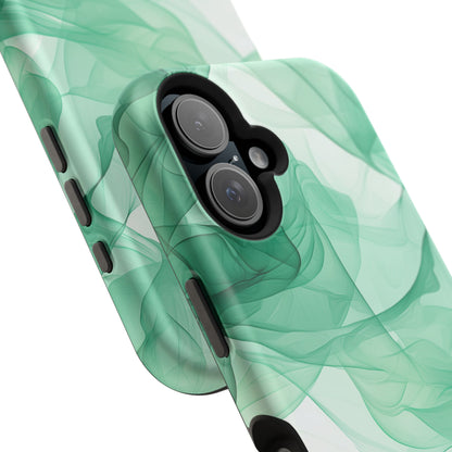 Translucent Flowing Green Fabric MagSafe iPhone Case – Elegant Fluid Design