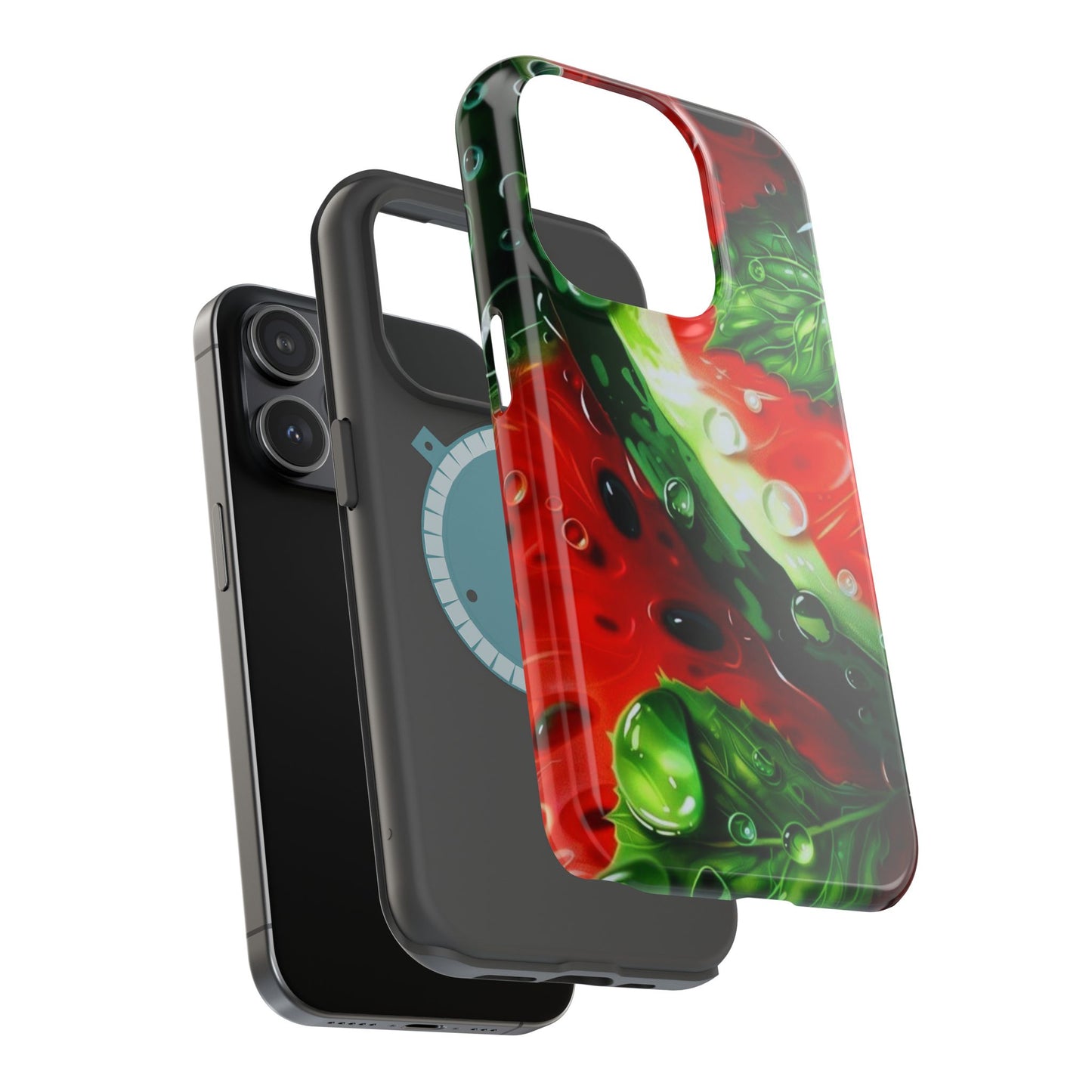 Juicy Watermelon & Mint MasSafe iPhone Case – Tough Dual-Layer, Vibrant Summer Design