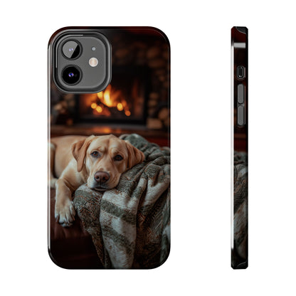 Cozy Labrador by Fireplace iPhone Case – Rustic Cabin Protective Cover