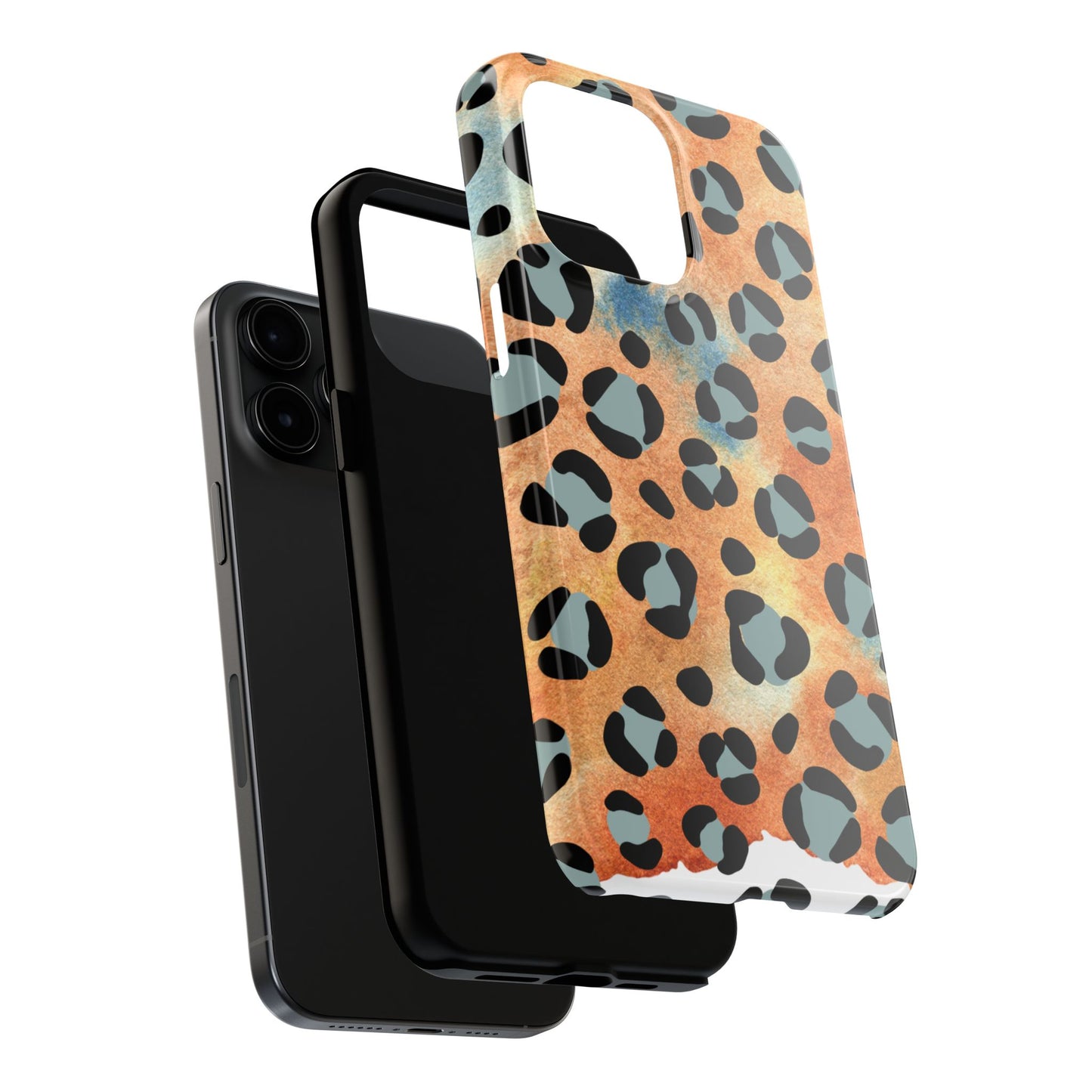 Sunset Watercolor Leopard Print Tough iPhone Case – Artistic Animal Pattern with Dual-Layer Protection