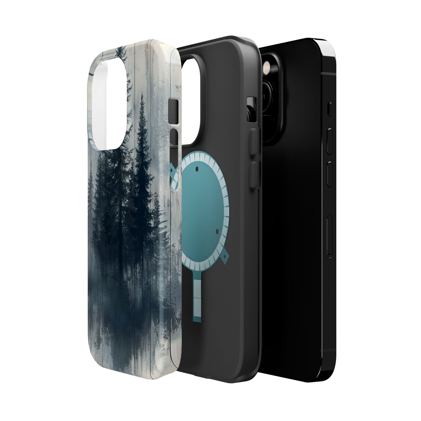 Rustic Pine Forest MagSafe iPhone Case - Blue Toned Woodland Design