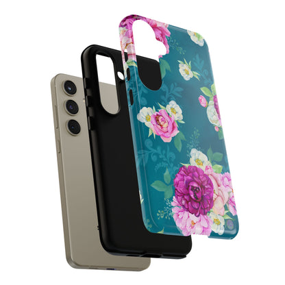 Elegant Peony Bouquet Samsung Galaxy Case – Deep Teal Background with Romantic Floral Design