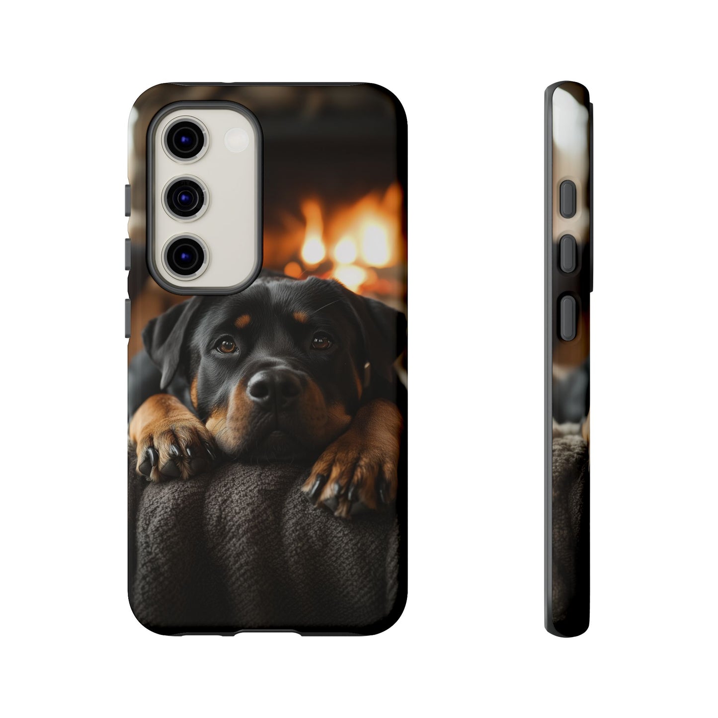 Cozy Rottweiler by the Fireplace Samsung Galaxy Case – Warm Rustic Design