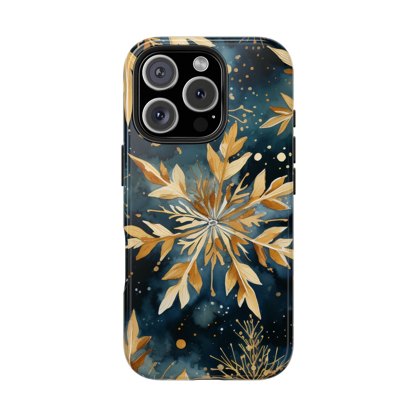 Gold Floral Snowflakes on Midnight Blue - iPhone Series Case