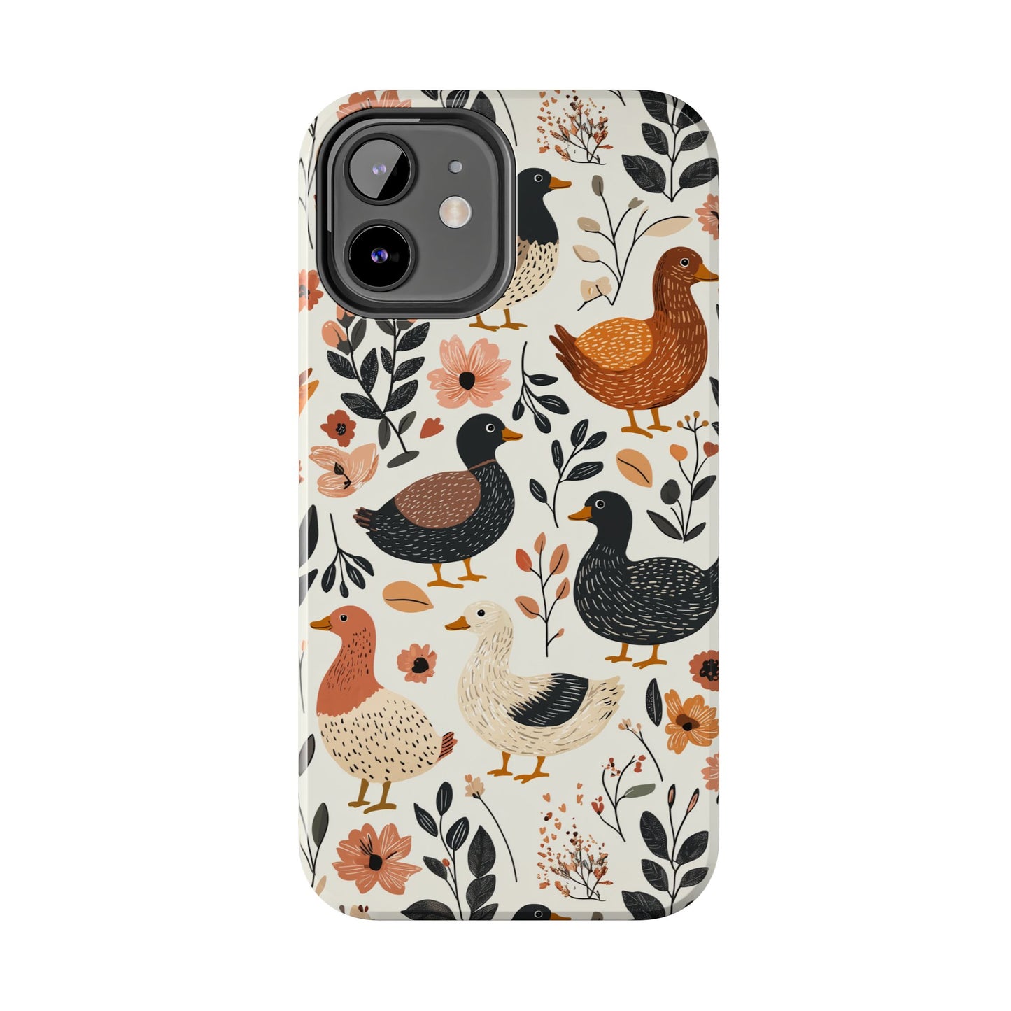 Farm Duck & Flowers iPhone Case – Vintage Floral Design