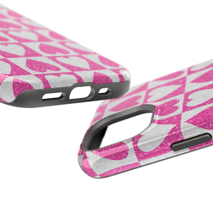 Pink Glitter Heart Checkered Pattern MagSafe Case