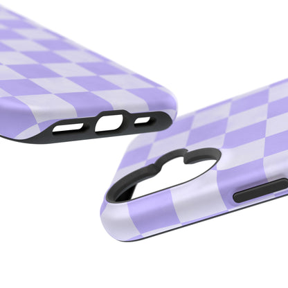 Lavender Checkerboard MagSafe iPhone Case – Shockproof, Smooth Matte Finish, Dual-Layer Design