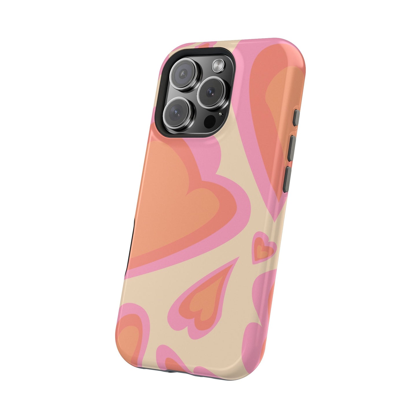 Retro Pink Hearts MagSafe iPhone Case – Shock-Resistant, Matte Finish, Dual-Layer Protection