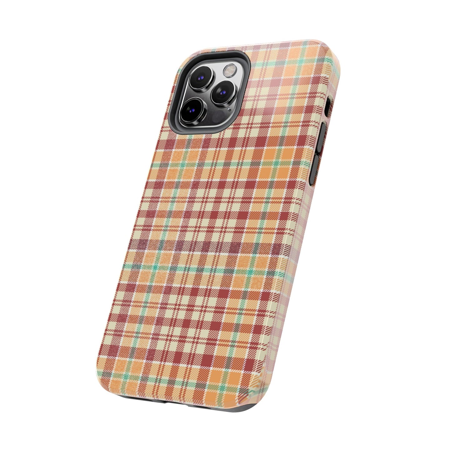 Retro Chic Plaid iPhone Case in Red, Orange, Green & Cream – Classic Vintage Style