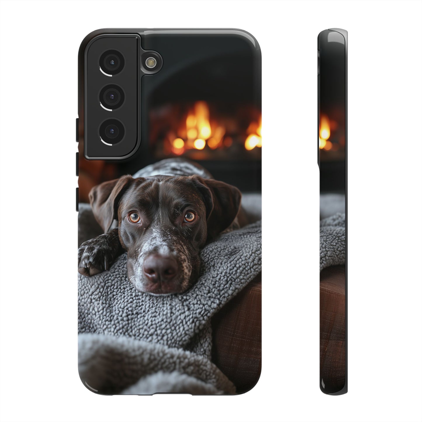 Cozy German Shorthaired Pointer Samsung Galaxy Case – Rustic Fireplace Protective Cover