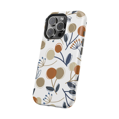 Modern Botanical Berries Tough MagSafe iPhone Case – Earthy Tones & Navy Accents, Shock-Resistant