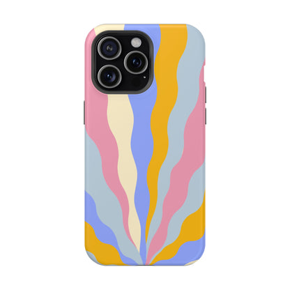 Pastel Radiance MagSafe iPhone Case – 70s-Inspired Dual-Layer Design with Wavy Sunburst Pattern