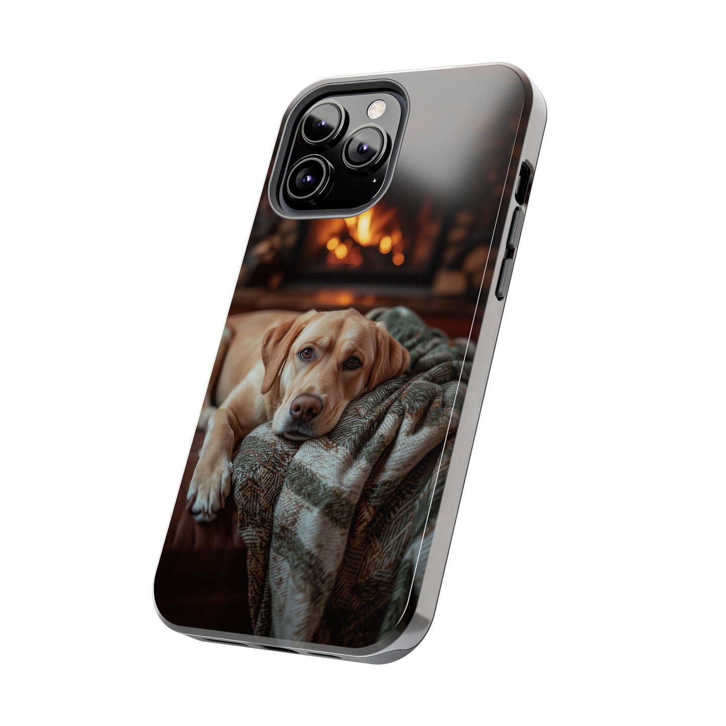 Cozy Labrador by Fireplace iPhone Case – Rustic Cabin Protective Cover