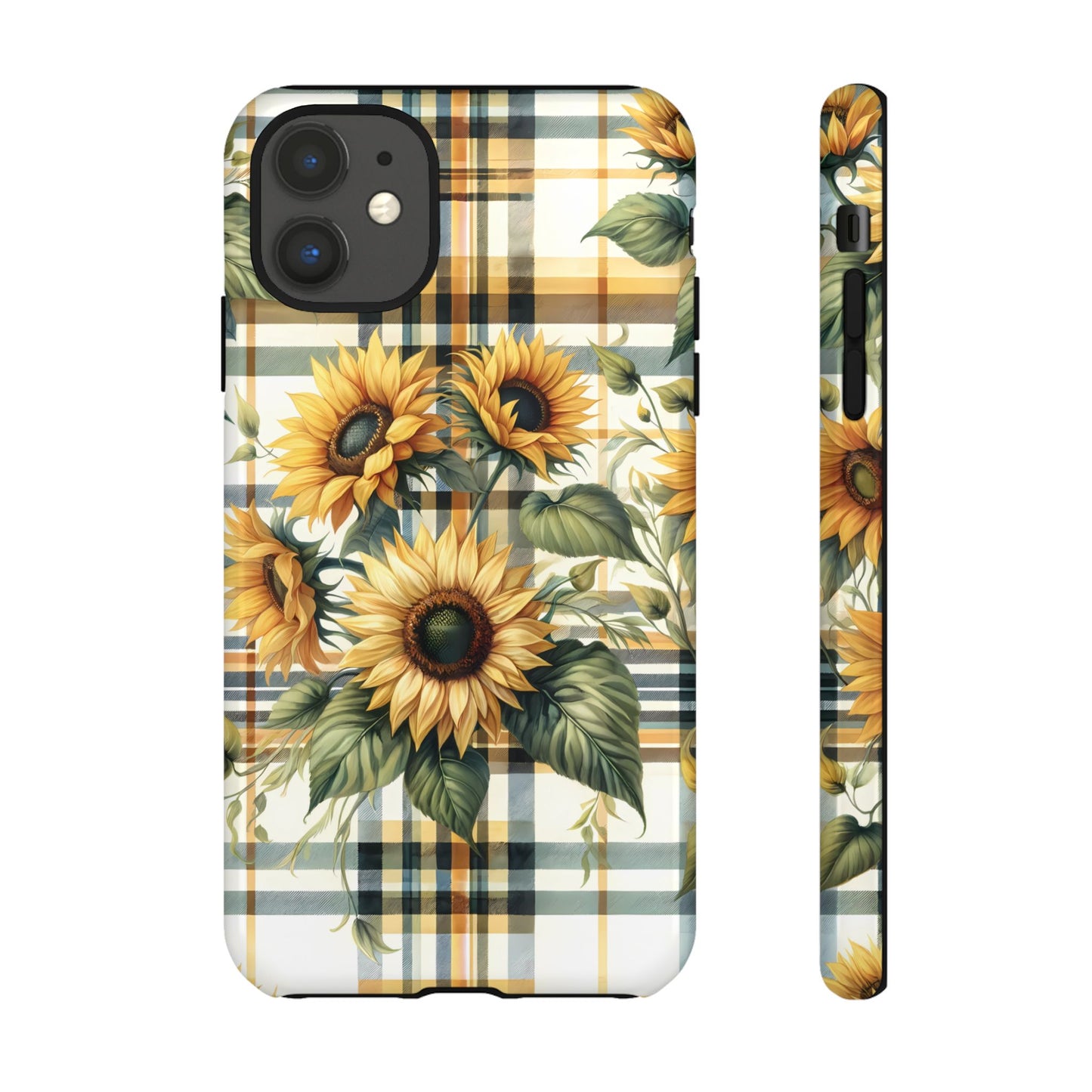 Cute Sunflower Phone Case - Sunny Blossom Plaid - Checkered Sunflowers Phone Case for iPhone & Samsung. Be Happy With These Bright Colors!