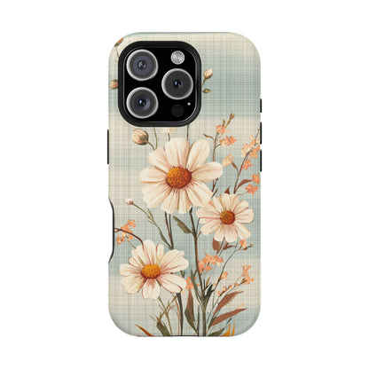 Pastel Green Daisy MagSafe iPhone Case - Floral Plaid Protective Cover