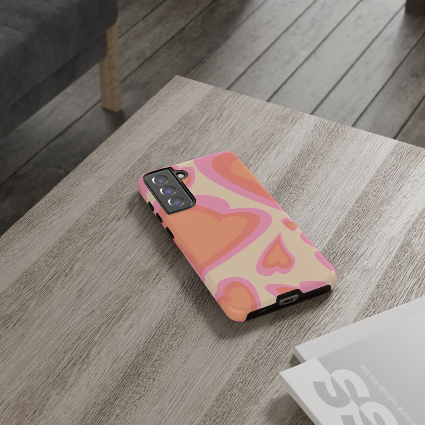 Retro Pink Hearts Samsung Galaxy Case – Shock-Resistant, Matte Finish, Dual-Layer Protection