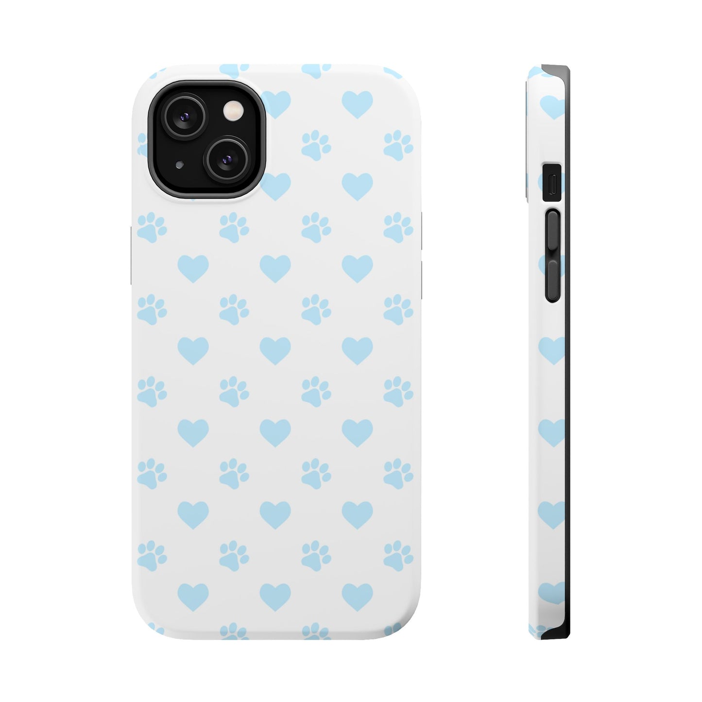 Light Blue Paw Prints & Hearts – MagSafe iPhone Case for Pet Lovers