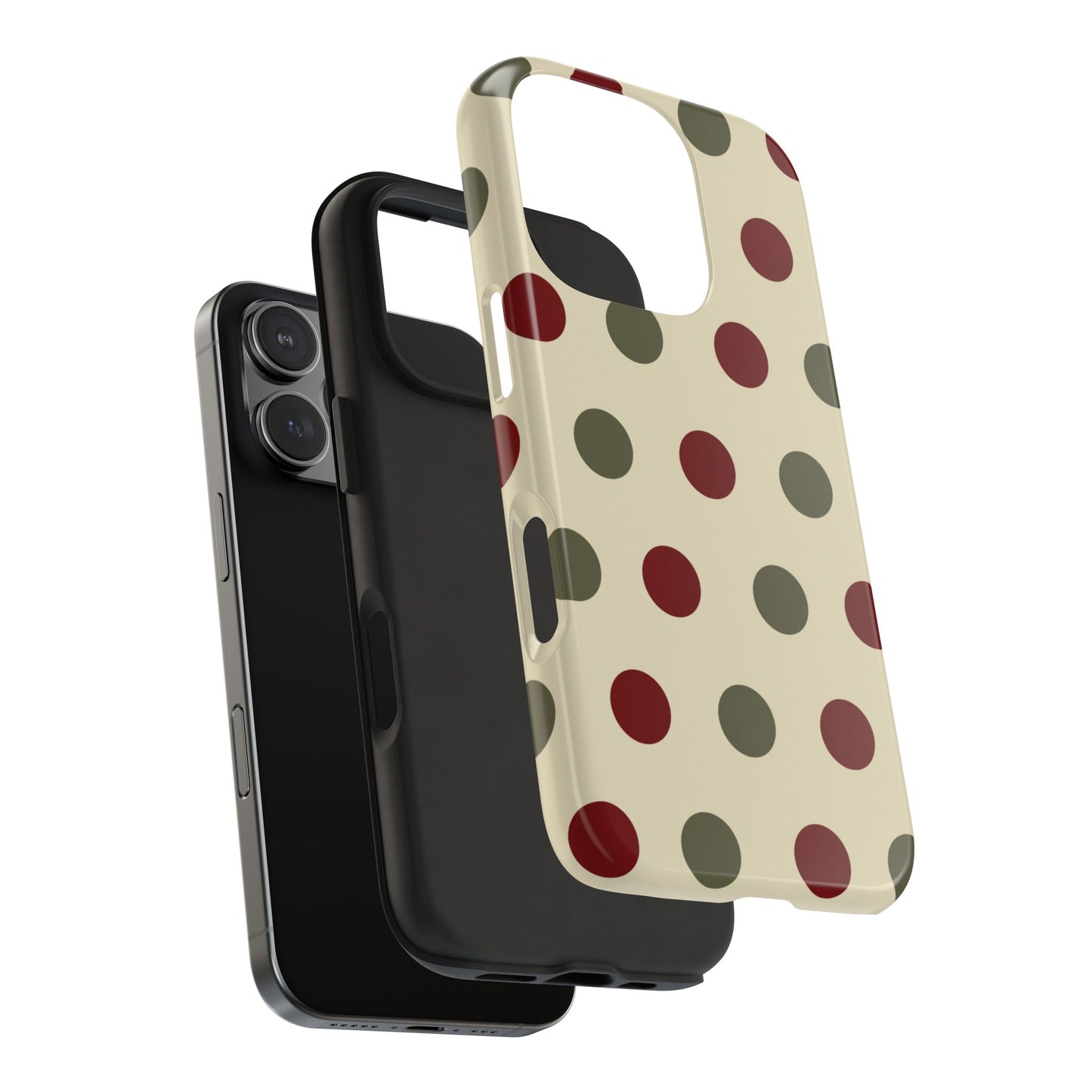 Red & Green Polka Dots on Cream – iPhone Case