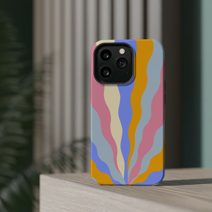 Pastel Radiance MagSafe iPhone Case – 70s-Inspired Dual-Layer Design with Wavy Sunburst Pattern