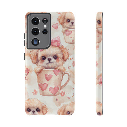 Adorable Puppy in Teacup Samsung Galaxy Case – Tough, Dual-Layer Protection with Cute Pink Bow Design