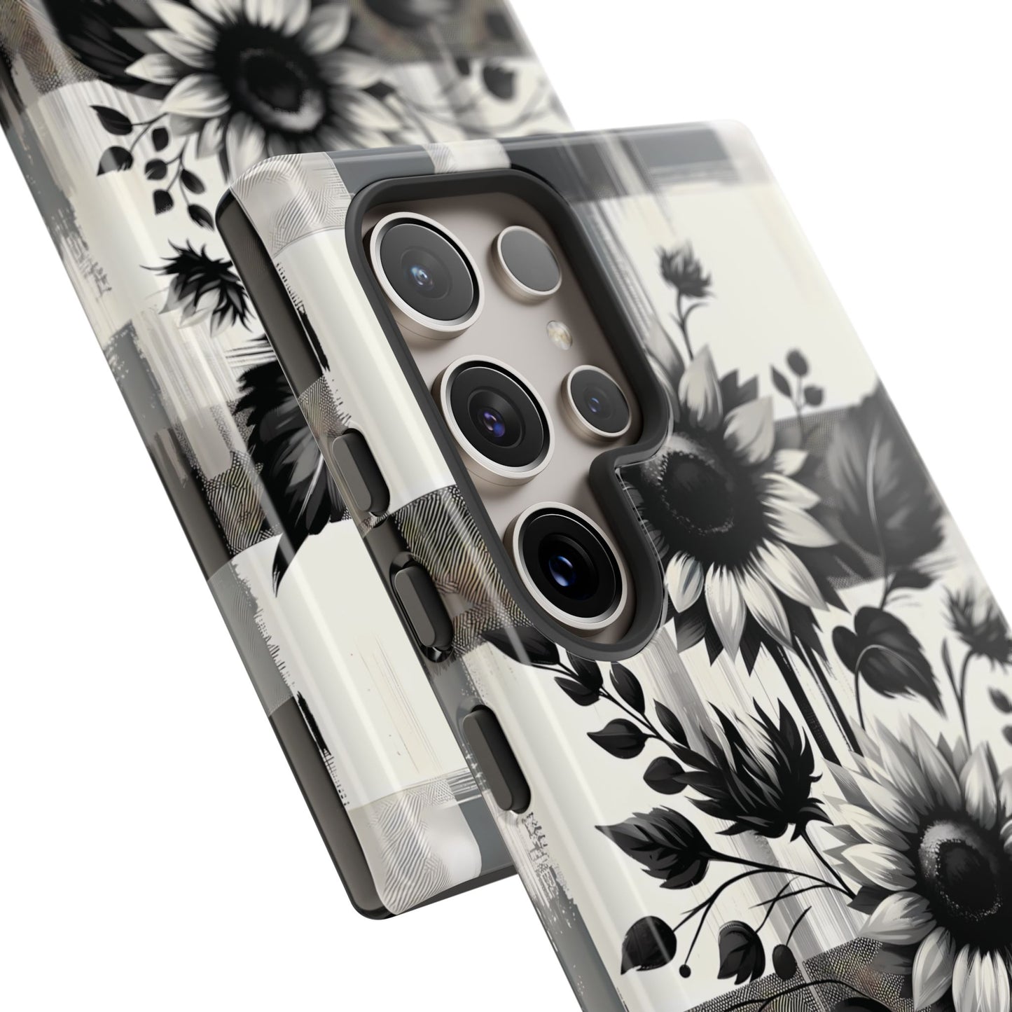 Black/White Sunflower Plaid Phone Case