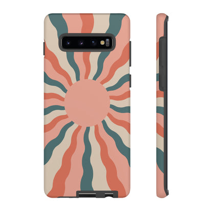 Retro Sunburst Samsung Galaxy Case – Bold 70s-Inspired Waves in Coral, Teal, and Cream