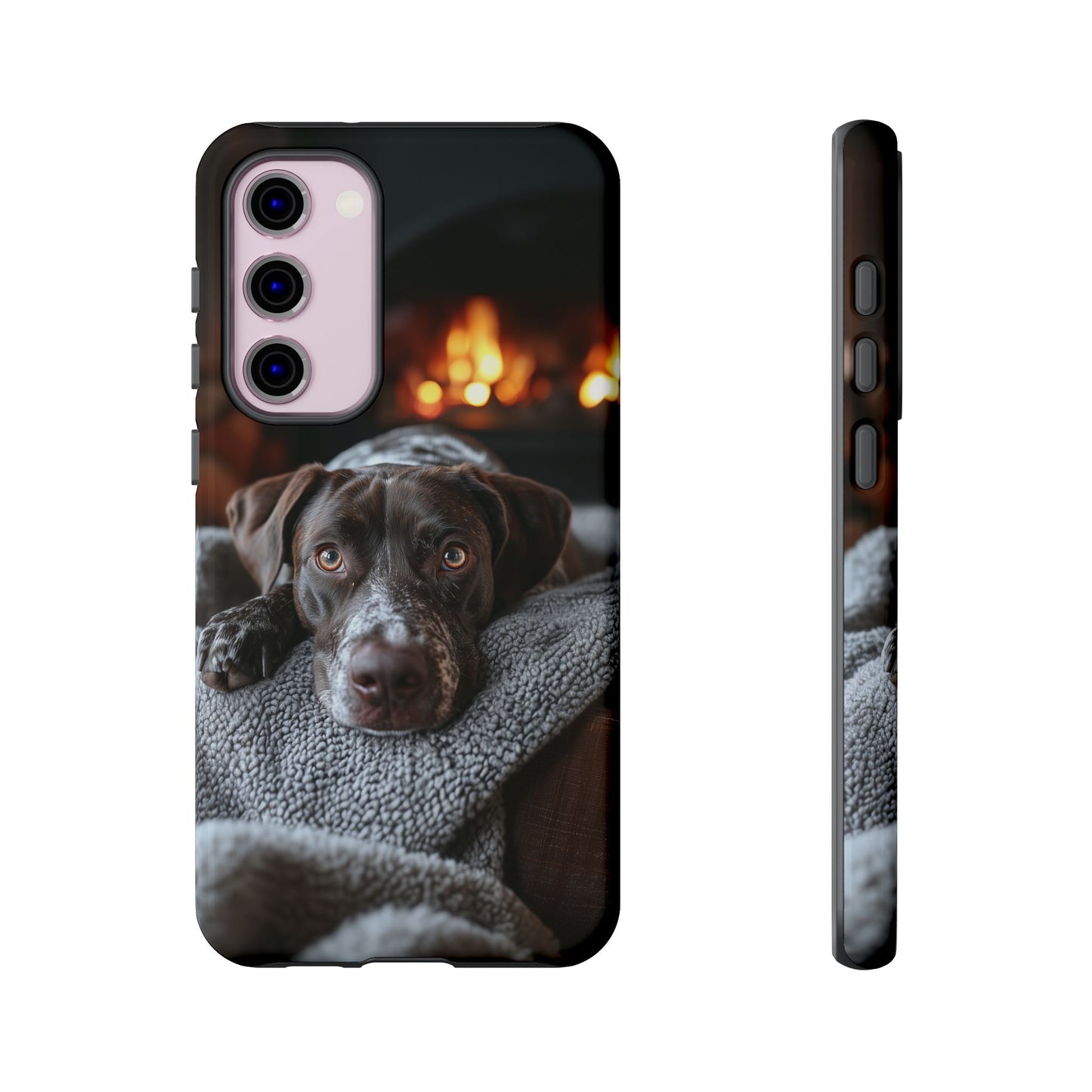 Cozy German Shorthaired Pointer Samsung Galaxy Case – Rustic Fireplace Protective Cover