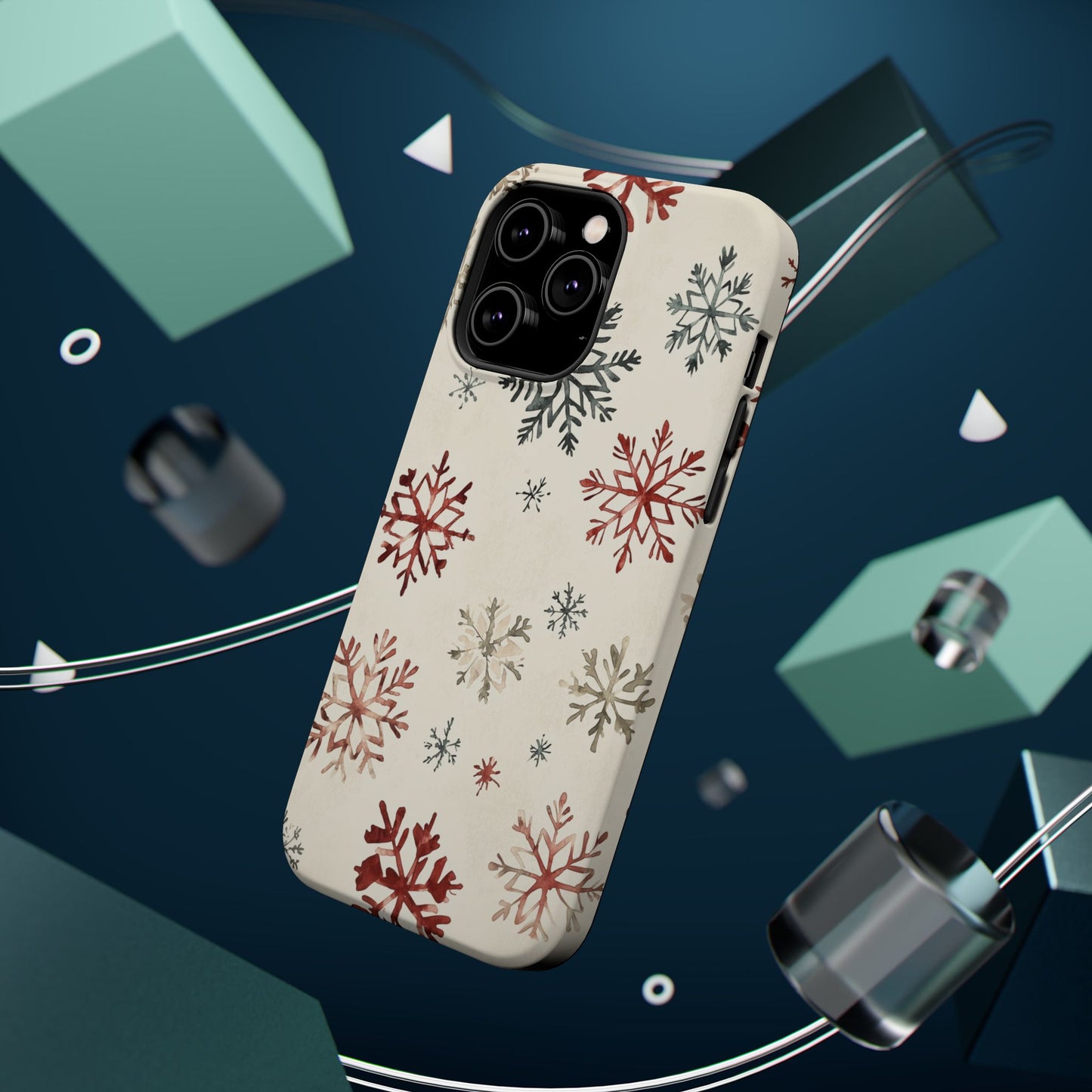 Vintage Red and Gray Snowflake Pattern – MagSafe iPhone Series Case