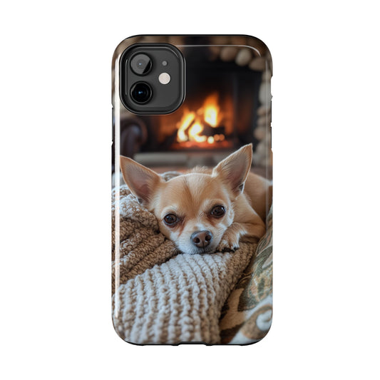 Relaxing Chihuahua by Fireplace iPhone Case – Warm and Stylish Protection