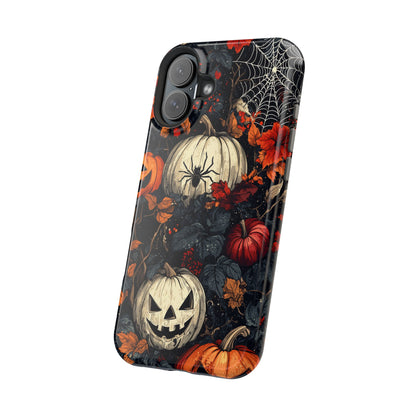 Hauntingly Elegant Halloween MagSafe iPhone Case – Pumpkins, Spiders, and Autumn Leaves Design