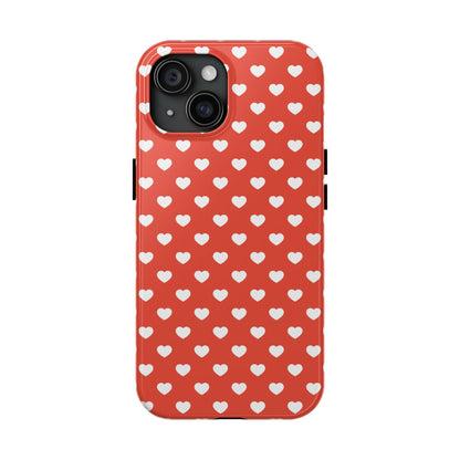 White Hearts on Red iPhone Case