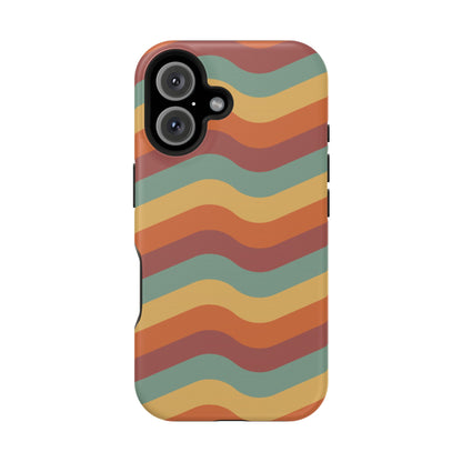 Retro Vibe Wavy Stripes MagSafe iPhone Case – 70s-Inspired in Teal, Orange, and Rust