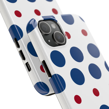 Bold Navy & Red Polka Dot Pattern – iPhone Case