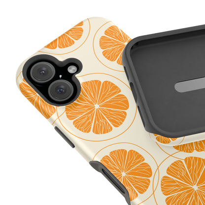 Citrus Burst Pattern Tough MagSafe iPhone Case – Bold Orange Design, Shockproof Protection