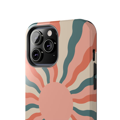 Retro Sunburst iPhone Case – Bold 70s-Inspired Waves in Coral, Teal, and Cream