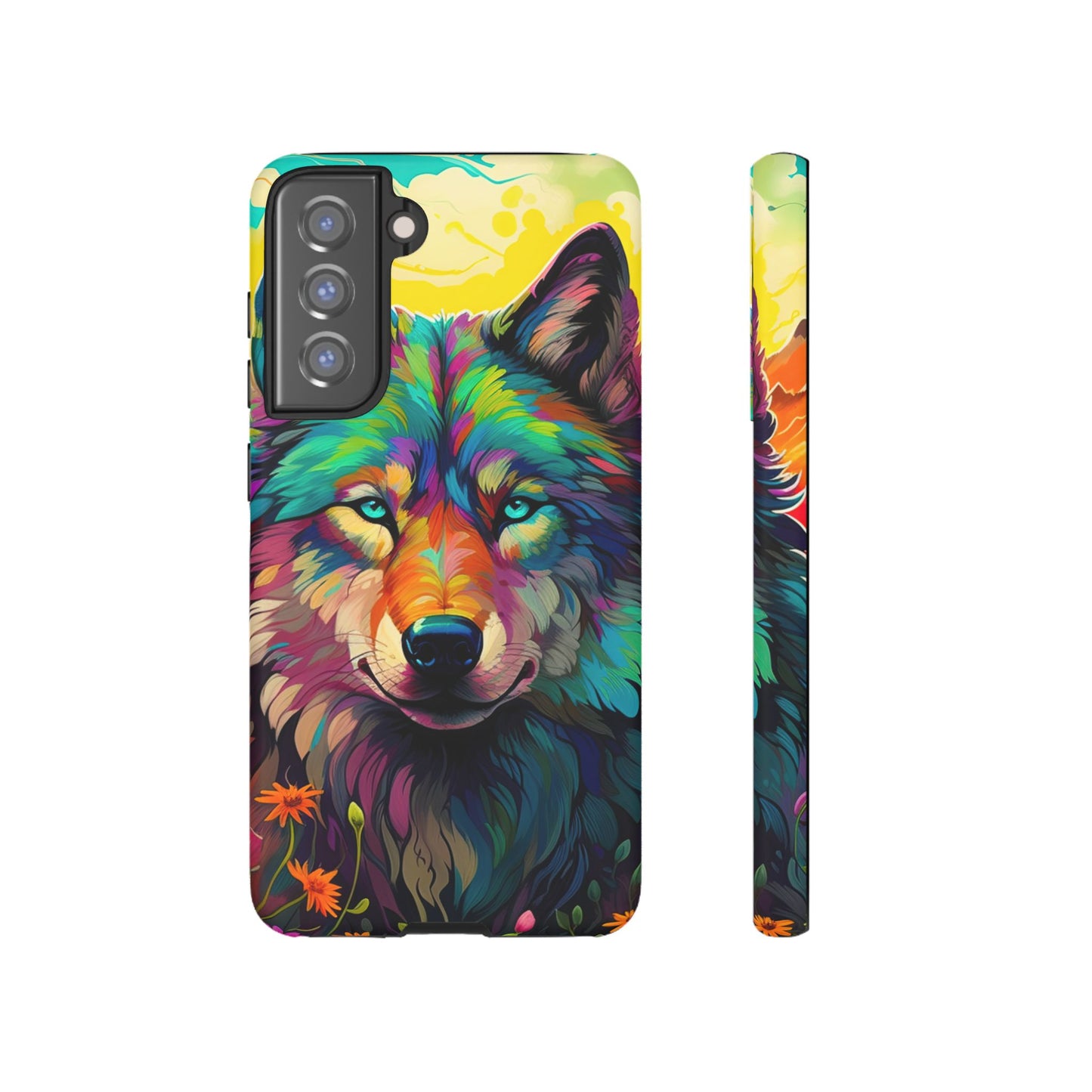 Rainbow Wolf in Bloom – Samsung Galaxy Case with Vivid Nature Design