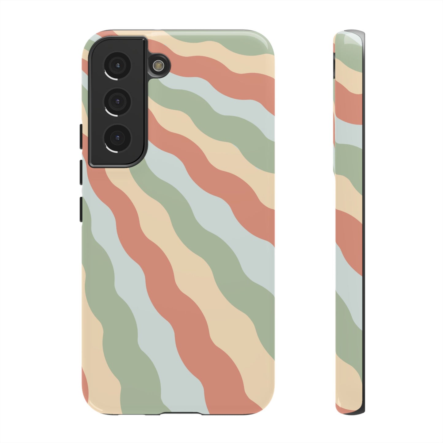 Earthy Retro Waves Samsung Galaxy Case – 70s-Inspired Wavy Stripes in Soft Green, Cream, and Rust