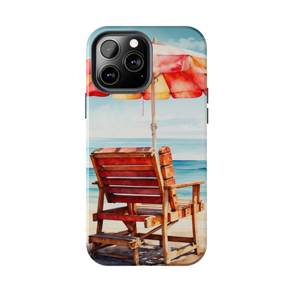 Beachfront Sunset Lounge iPhone Case – Vibrant Watercolor Design