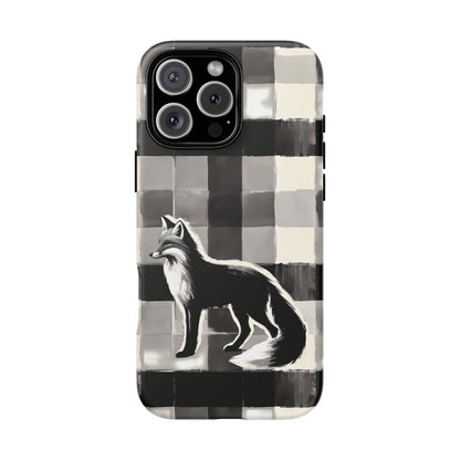 Black White Fox Phone Case - Monochrome Mystique