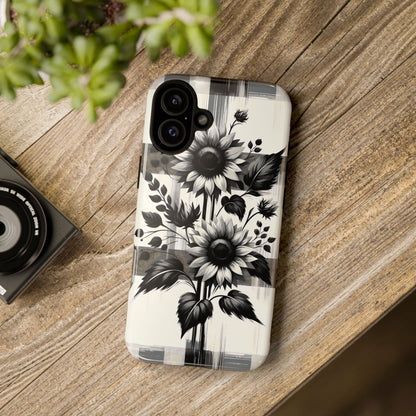 Black/White Sunflower Plaid Phone Case - Chic Noir Sunflower Plaid - Premium Protective Phone Case For iPhone, Samsung Galaxy, & Google. - BOGO Cases