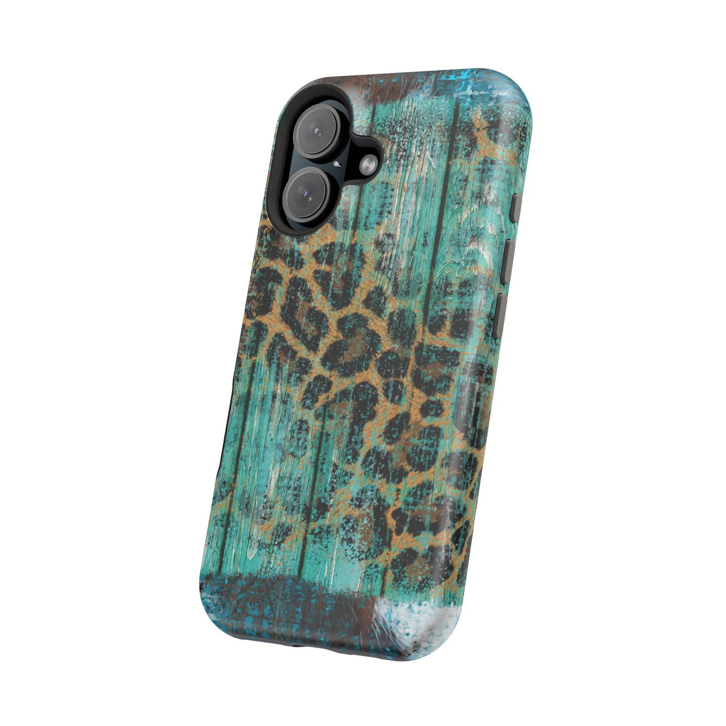 Turquoise Rustic Leopard Wood - MagSafe  iPhone Series Case